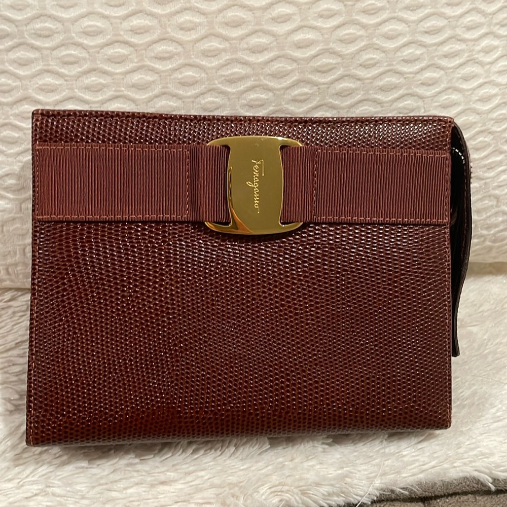 Salvatore Ferragamo Brown Vara Cosmetic Pouch 🤎